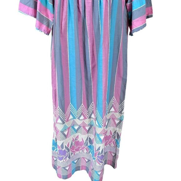 Vintage Sears At Home Wear Pastel Pink Gray Blue Floral Muumuu Dress - Picture 3 of 14